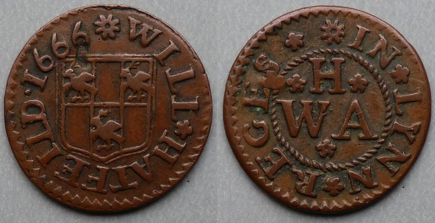 Lynn Regis (King's Lynn), Will Hatfeild 1666 farthing Lynn Regis (King's Lynn), Will Hatfeild 1666 farthing
